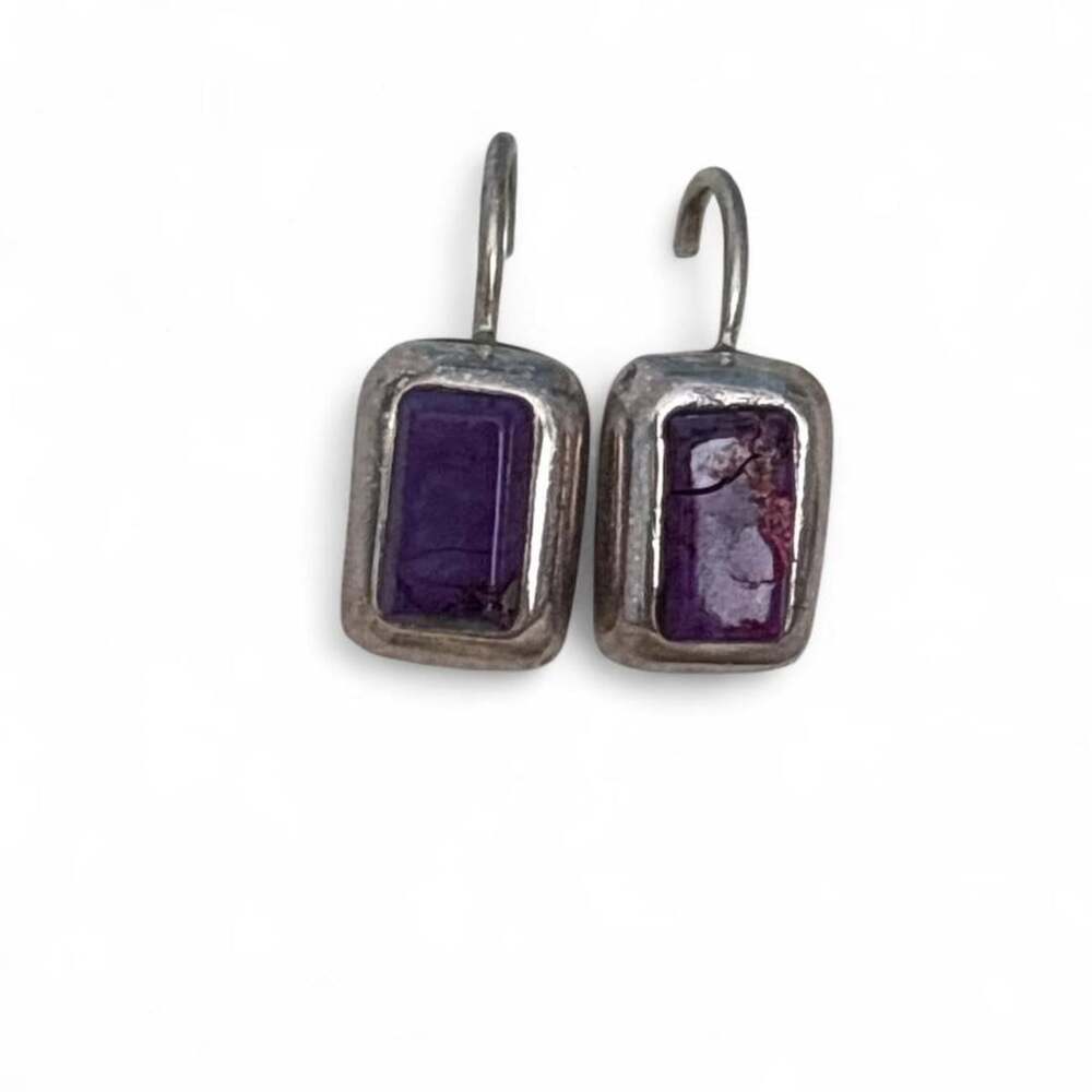 Vintage Sterling Silver Purple Stone Dangle Earrings 925